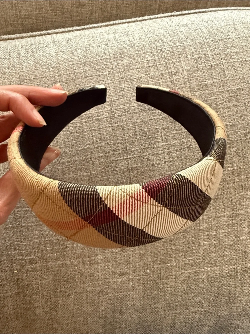 Burberry Beige, Brown and Red Plaid Padded Headband
